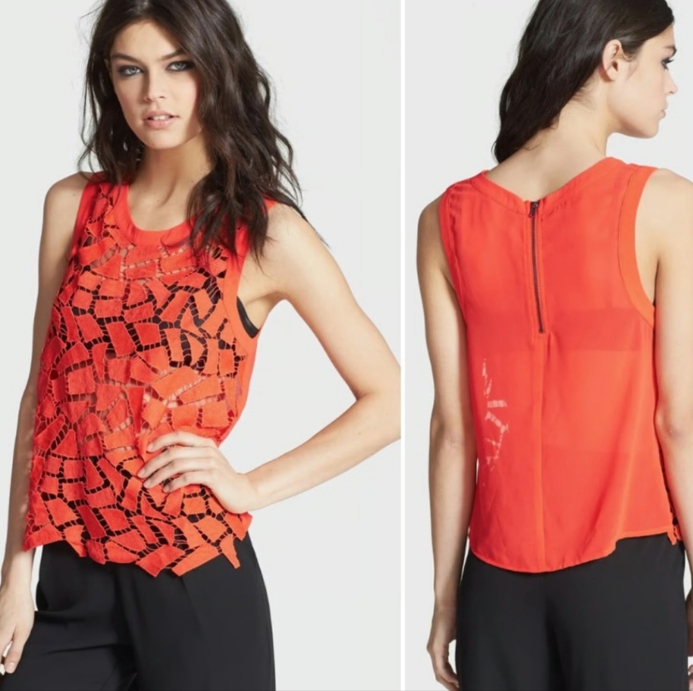 ASTR The Label Orange Crochet Sleeveless Blouse Size Small